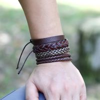 New Fashion Hand-woven Retro Cowhide Combination 10-piece Leather Bracelet main image 6