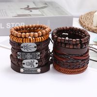 Hiphop Style Fashion New Retro Woven Men's Leather Bracelet Set main image 3