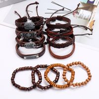 Hiphop Style Fashion New Retro Woven Men's Leather Bracelet Set main image 4