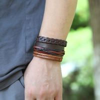 Hiphop Style Fashion New Retro Woven Men's Leather Bracelet Set main image 6