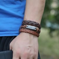 Fashion New Multi-layer Woven Retro Cowhide Simple  Believe Leather Bracelet main image 4