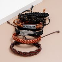 Fashion New Multi-layer Woven Retro Cowhide Simple  Believe Leather Bracelet main image 5