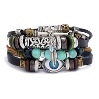 Nouveau Bracelet Tendance Réglable En Cuir De Vachette Perlé Multicouche Multicouche Yeux Bleus main image 2