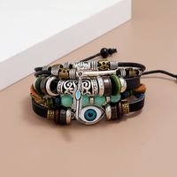 Nouveau Bracelet Tendance Réglable En Cuir De Vachette Perlé Multicouche Multicouche Yeux Bleus main image 3