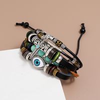 Hot-selling New Multi-layer Beaded Blue Eyes Cowhide Adjustable Trendy Bracelet main image 4