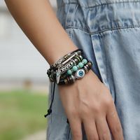 Nouveau Bracelet Tendance Réglable En Cuir De Vachette Perlé Multicouche Multicouche Yeux Bleus main image 6