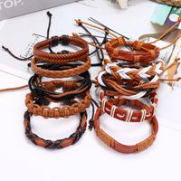 Hiphop Style Vintage Braided Cowhide 10 Piece Leather Bracelet For Women main image 4