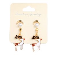 Hot Selling Creative Exquisite Christmas Retro Crescent Pearl Elk Earrings Set sku image 1