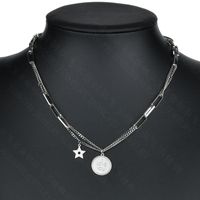 Fashion Love Round Pendant Hip-hop Style Stainless Steel Five-pointed Star Tassel Chain Necklace sku image 1