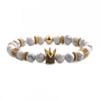 Fashion New  Frosted Stone White Turquoise Lapis Lapis Agate Crown Bracelet Set sku image 7