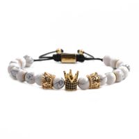 Fashion New  Frosted Stone White Turquoise Lapis Lapis Agate Crown Bracelet Set sku image 2