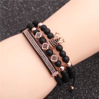 New Hot-selling 6mm Frosted Stone Crown Three-cut Round Leather Strap Beaded Copper Bracelet For Women sku image 15