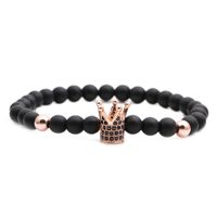 New Hot-selling 6mm Frosted Stone Crown Three-cut Round Leather Strap Beaded Copper Bracelet For Women sku image 3