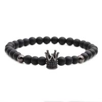 New Hot-selling 6mm Frosted Stone Crown Three-cut Round Leather Strap Beaded Copper Bracelet For Women sku image 4