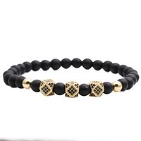 New Hot-selling 6mm Frosted Stone Crown Three-cut Round Leather Strap Beaded Copper Bracelet For Women sku image 5