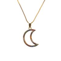 Trend Fashion New Geometric Gold Micro-inlaid Zircon Star Moon Copper Pendant Necklace sku image 7
