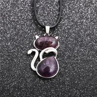 Casual Cute Cat Stainless Steel Plating Inlay Natural Stone Crystal Glass Pendant Necklace Long Necklace sku image 9