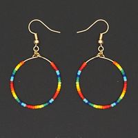 Fashion Exaggerated Rice Bead Woven Large Hoop Earrings sku image 1