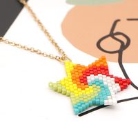 Fashion Ethnic Style Wild Stainless Steel Rice Beads Woven Rainbow Five-pointed Star Beaded Handmade Necklace sku image 1