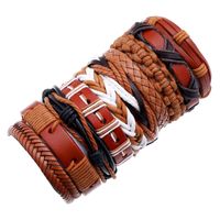 Hiphop Style Vintage Braided Cowhide 10 Piece Leather Bracelet For Women sku image 1