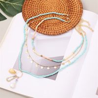 Bohemian Style Multi-layer Woven Shell Rice Bead Trend Pearl Pendant Necklace Jewelry sku image 1
