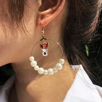 Exaggerated Large Circle Size Pearl Pearl Christmas Tree Elk Earrings For Women Hot Sale main image 6