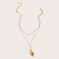 New  Simple Disc Pearl  Beach Natural Shell Conch  Long Necklace main image 4