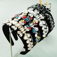 New  High-end Black Gold Velvet Floral  Wide-sided Super Flash Full Drill Headband main image 2