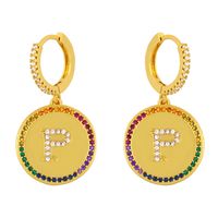 Fashion 26 English Alphabet  Inlaid Color Zircon Earrings sku image 15