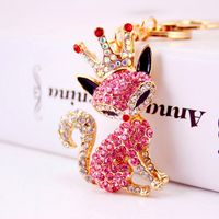 Korean Creative Cute Cartoon Crystal Crown Little Fox Keychain sku image 1