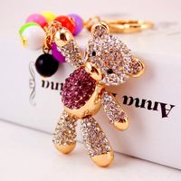 Korean  Creative Cute Diamond Cartoon Bear Car Keychain sku image 3