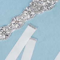 Retro Hand-stitched Waist With Wavy Rhinestones Wide Belt Satin Ribbon Bridal Wedding Dress Accessories main image 5