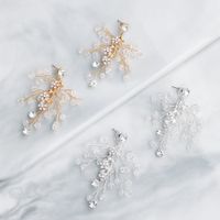Korean Beautiful Handmade Beaded Crystal Diamond Flower Earrings main image 5