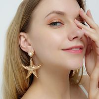 Europe And America Cross Border Ins Internet Celebrity Same Earrings Gold Alloy Shell Pearl Earrings Exaggerated Starfish Earrings main image 3