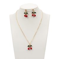Hot-selling Fashion Red Cherry Alloy Bracelet Earrings Necklace Set For Women main image 4