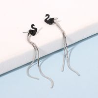 Korean Black Swan Full Diamond Black Swan Fashion Long Tassel Earrings For Women main image 1