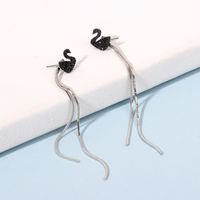 Korean Black Swan Full Diamond Black Swan Fashion Long Tassel Earrings For Women main image 2