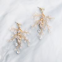 Korean Beautiful Handmade Beaded Crystal Diamond Flower Earrings sku image 3