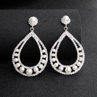 New Fashion Bohemian Style Pearl Diamond Big Circle Alloy Earrings sku image 1