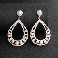New Fashion Bohemian Style Pearl Diamond Big Circle Alloy Earrings sku image 2