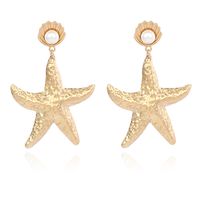 Europe And America Cross Border Ins Internet Celebrity Same Earrings Gold Alloy Shell Pearl Earrings Exaggerated Starfish Earrings sku image 1
