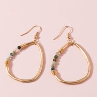 New Hand-woven Round Beads Natural Stone Sand Gold Drop-shaped Alloy Earrings main image 4