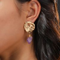 Hot-selling Irregular Metal Winding Purple Natural Stone Pendant Fashion Earrings main image 1