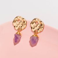 Hot-selling Irregular Metal Winding Purple Natural Stone Pendant Fashion Earrings main image 3