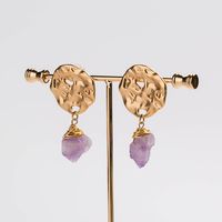 Hot-selling Irregular Metal Winding Purple Natural Stone Pendant Fashion Earrings main image 4