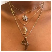 Hot-selling  Elephant Head Map Multilayer Women's Link Necklace main image 2