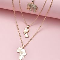 Hot-selling  Elephant Head Map Multilayer Women's Link Necklace main image 4