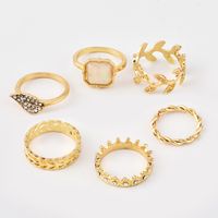 New Fashion Leaf Full Diamond Crown Women's Ring 6-piece Set Wholesale main image 4