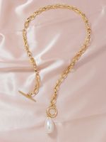 Hot Selling Fashion Pearl Pendant Metal Necklace Set sku image 1