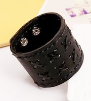 Leather Fashion Geometric Bracelet  (black) Nhpk1721-black sku image 1